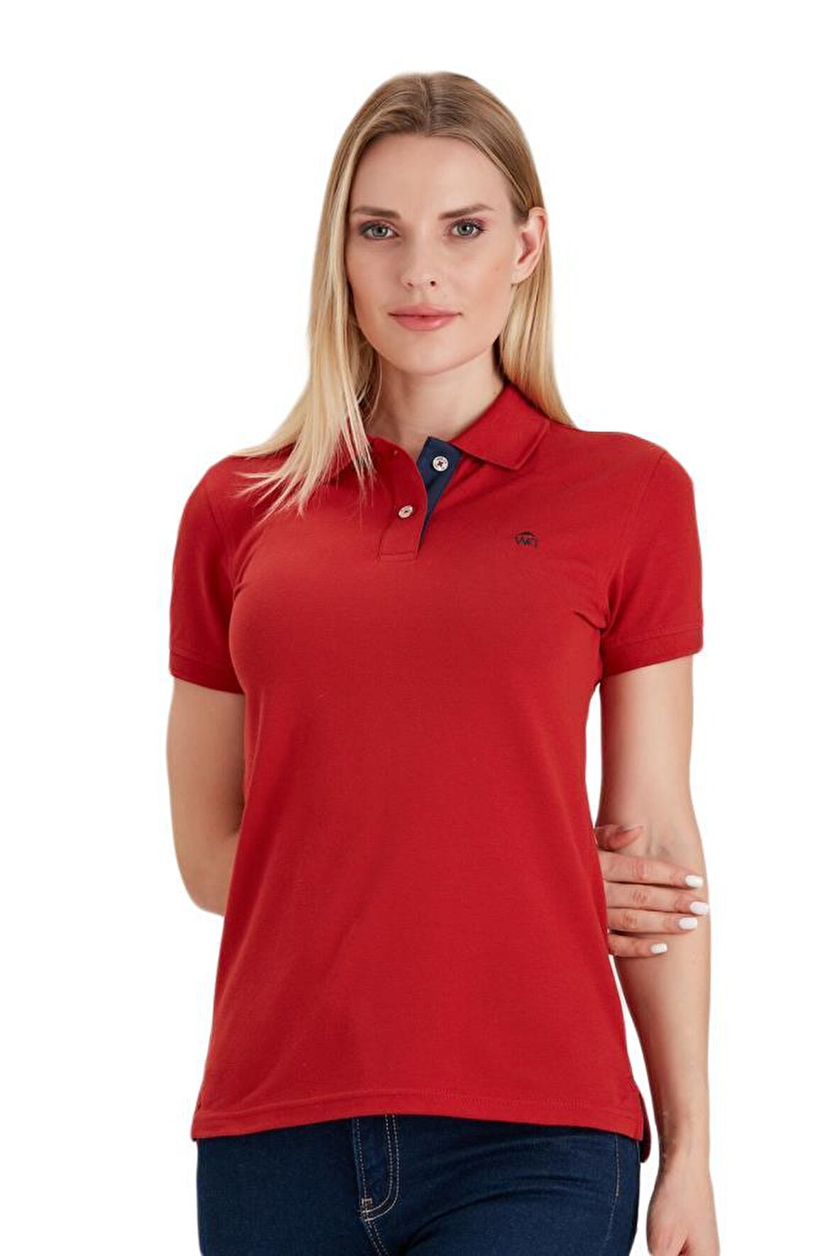 Polo Yaka Pamuklu Kadın T-shirt Bordo-L