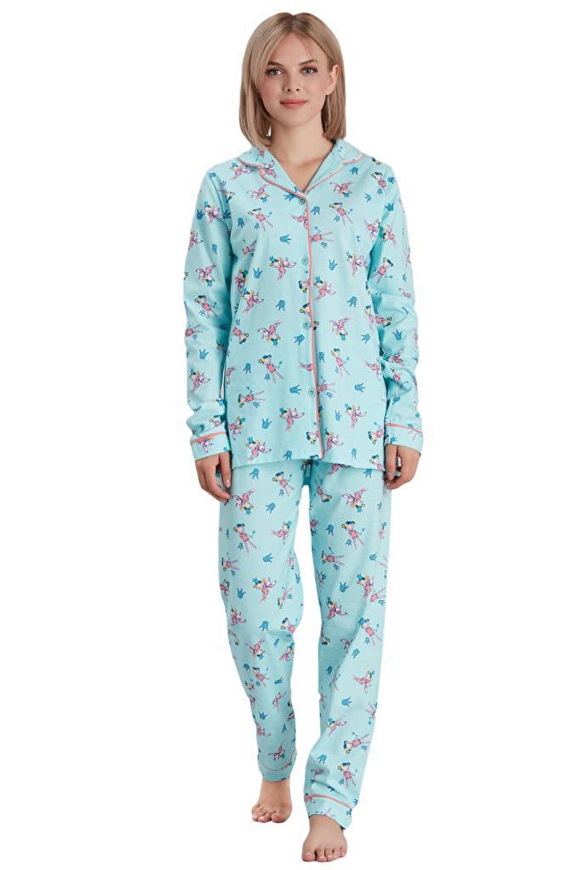 Woolnat Queen Pamuklu Kız Çocuk Pijama Takımı Mint-14 Yaş