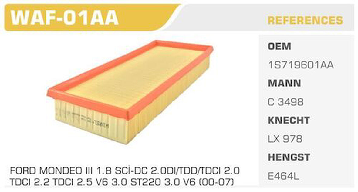 Winkel WAF-01AA Hava Filtresi Mondeo III 00-07 1.8 2.0 2.0 TDCI 2.5.3.0 V6 Kolı: 40 Ad FN03912
