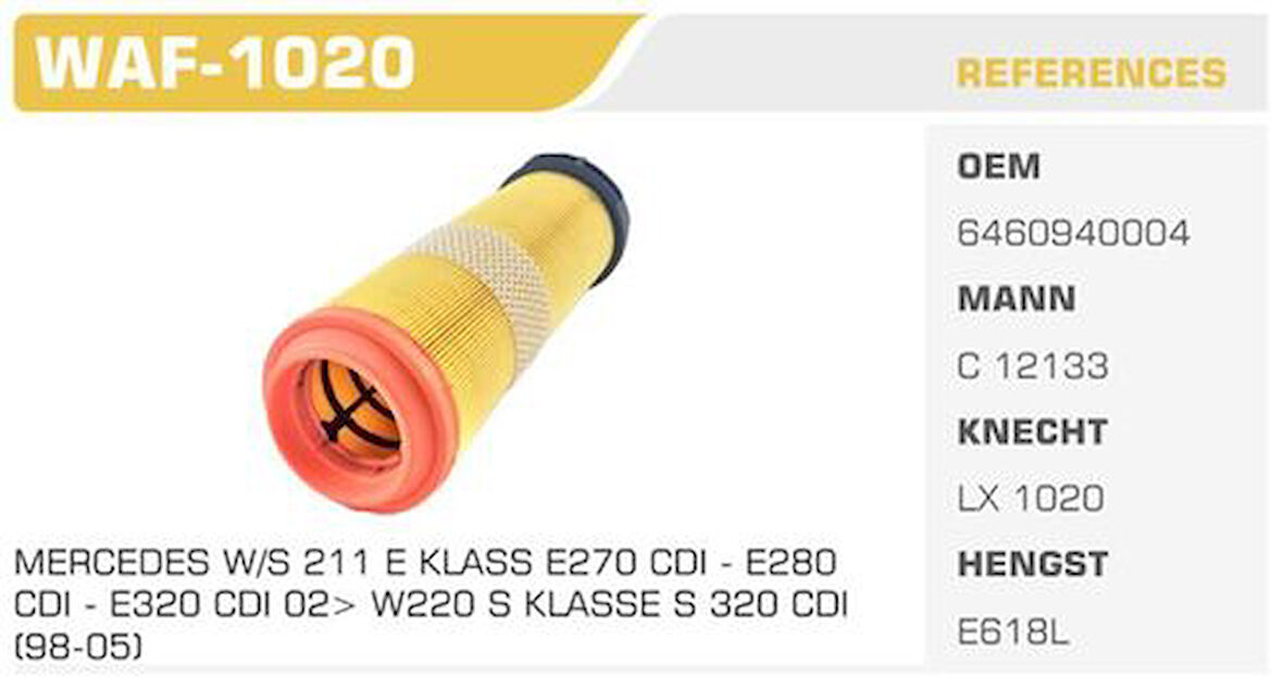 Winkel WAF-1020 Hava Filtresi Mercedes C Serisi 200CDI 220CDI Kolı: 12 Ad FN4810