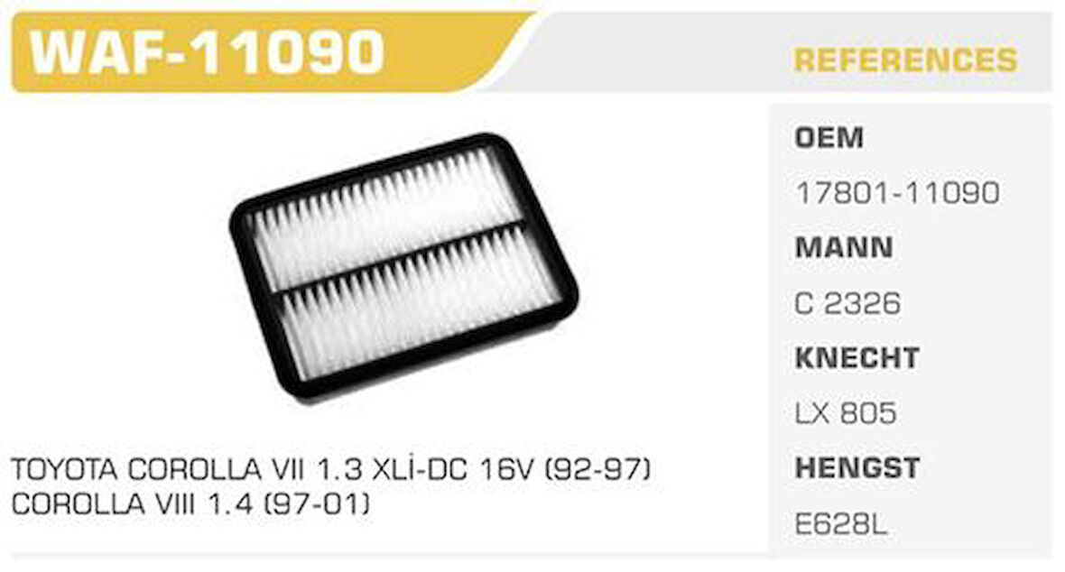 Wınkel Waf-11090 Hava Filtresi Corolla Ae111 98>02 1.3 Inj. Kolı: 40 Ad.