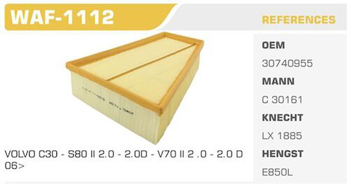 Winkel WAF-1112 Hava Filtresi S-Max Mondeo IV 07-Galaxy 11-S80 II 06-V70 1.6 TDCI 2.0 TDCI 1.6Ti Kolı: 20 Ad 