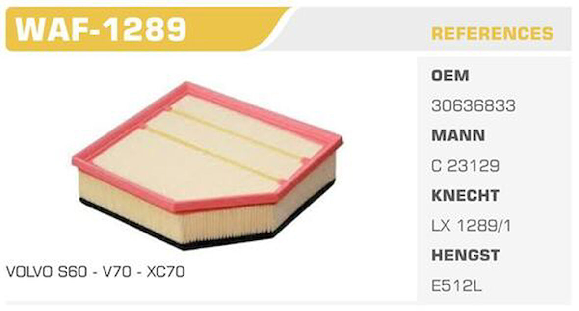 Winkel WAF-1289 Hava Filtresi S60 01-V70 01-XC70 02-Xc90 06-2.4D5 2.4D Kolı: 20 Ad 