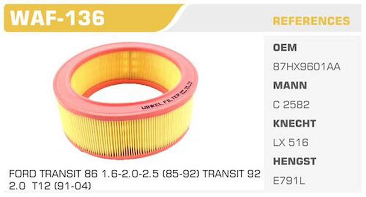 Winkel WAF-136 Hava Filtresi Transit T12 91-2.0 90Hp Kolı: 20 Ad FN3906