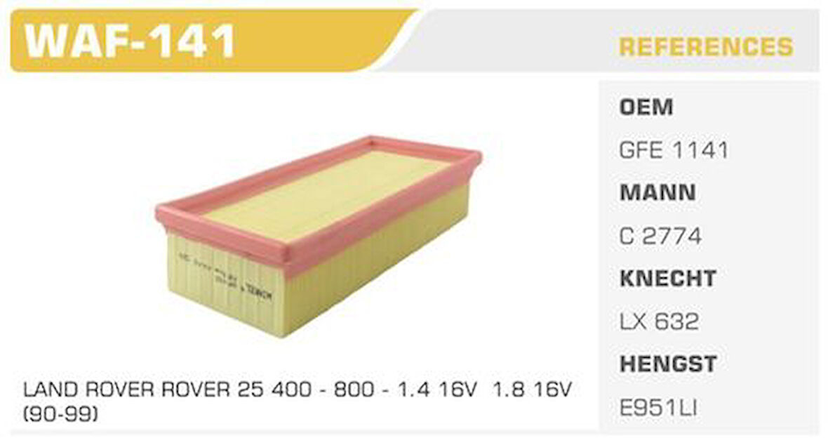 Winkel WAF-141 Hava Filtresi 25 400 414 93-1.4 16V Kolı: 20 Ad FN6002