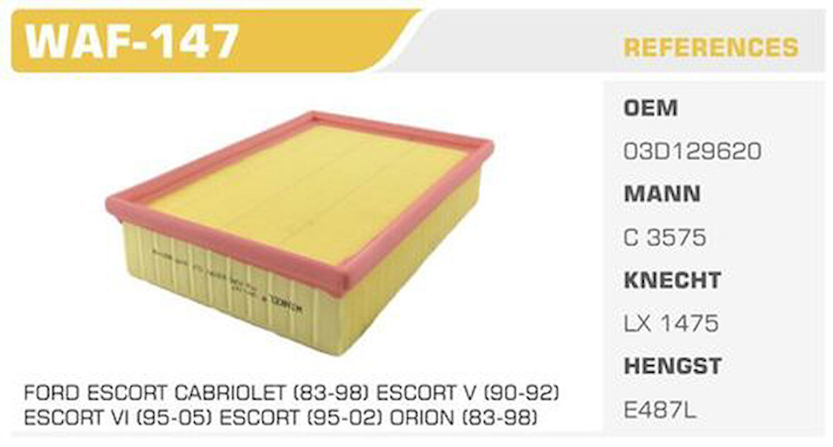 Winkel WAF-147 Hava Filtresi Escort Clx 00-1.4 1.6 16V Kolı: 20 Ad FN3916