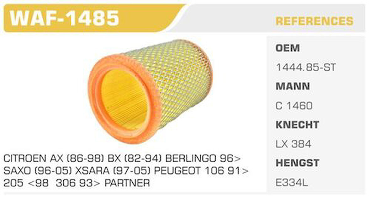 Winkel WAF-1485 Hava Filtresi 106 205 306 405 Ax Bx Saxo 1.4 1.6 Tu5Jp Kolı: 40 Ad FN4002