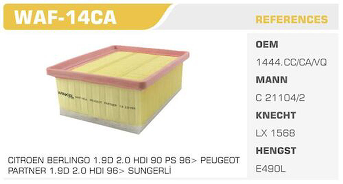 Winkel WAF-14CA Hava Filtresi Partner 02-Berlingo 2.0 HDI 1.9D DW8 Kolı: 42 Ad FN0011