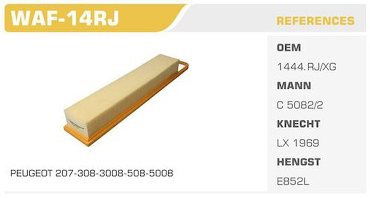 Winkel WAF-14RJ Hava Filtresi 207 308 3008 Partner II C3 II C4 Berlingo 1.4 1.6 16V 1.6 VTI Kolı: 40 Ad FN4010