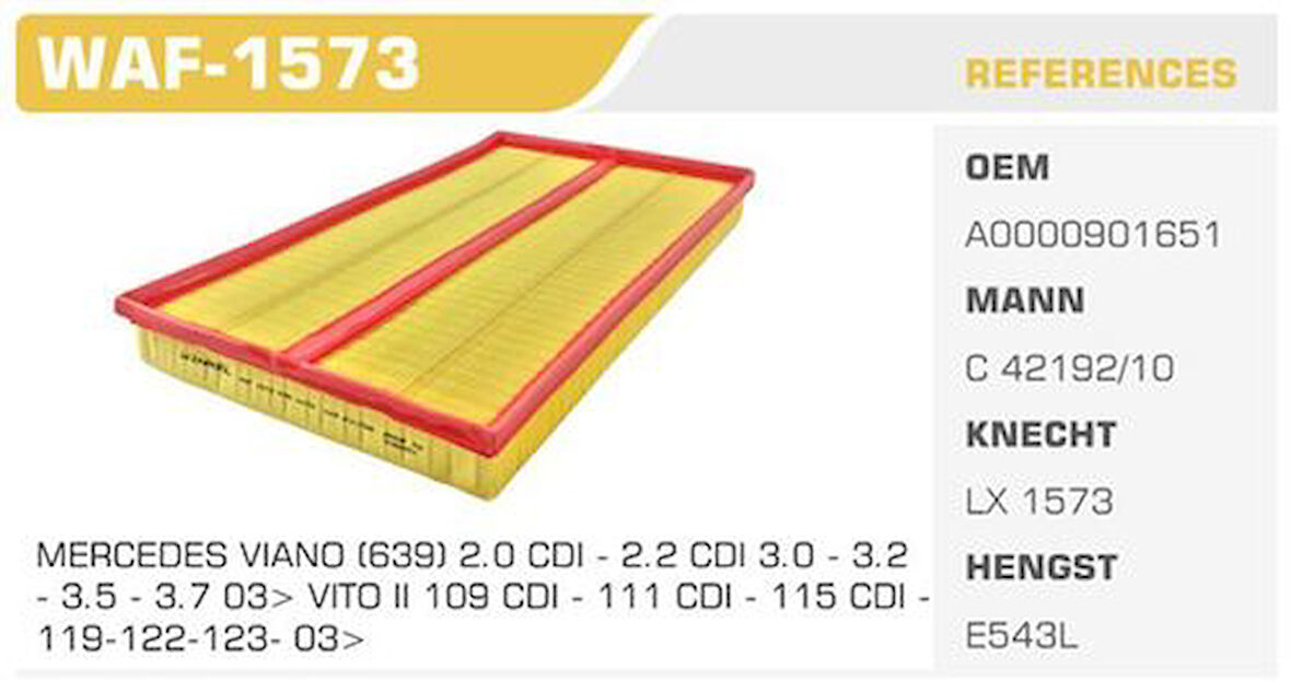 Winkel WAF-1573 Hava Filtresi Viano W639 03-Vito W639 03-Kolı: 28 Ad FN0208
