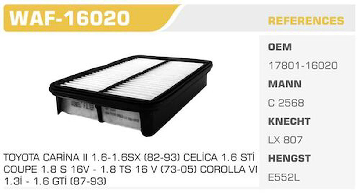 Winkel WAF-16020 Hava Filtresi Corona At171 At181 88-91 1.8S 16V Kolı: 40 Ad FN5503