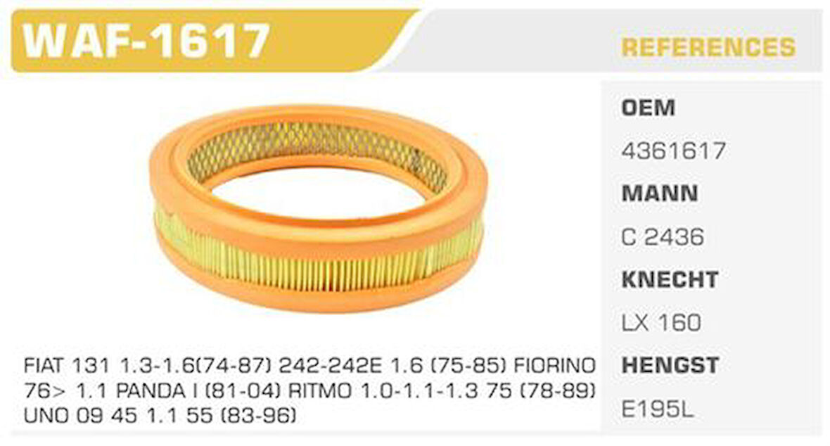 Winkel WAF-1617 Hava Filtresi Telli Murat 131 Posetlı Kolı: 50 Ad FN0068