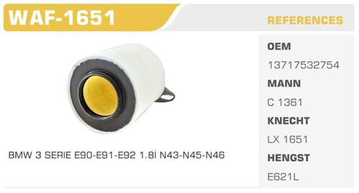 Winkel WAF-1651 Hava Filtresi BMW 1 BMW 3 Kolı: 36 Ad 