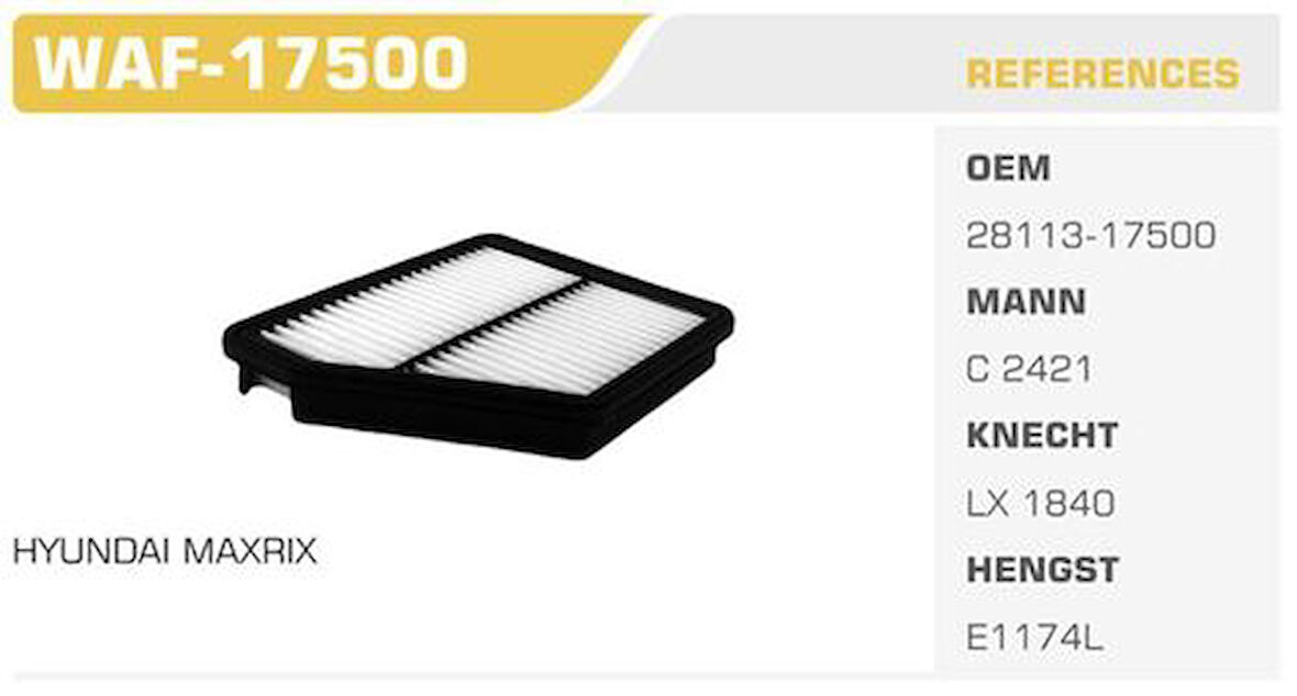 Winkel WAF-17500 Hava Filtresi Matrix 06-10 1.5 CRDI Kolı: 20 Ad FN3103