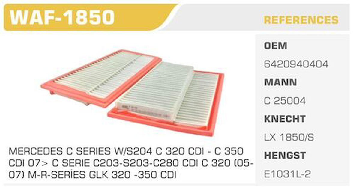 Winkel WAF-1850 Hava Filtresi Mercedes C Serisi E Serisi GLK Serisi Kolı: 20 Ad 