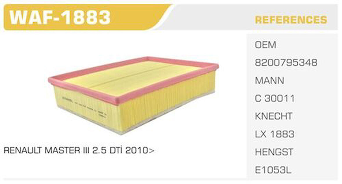 Winkel WAF-1883 Hava Filtresi Master III 10-Master III IV Movano B 10-2.3 DCI Kolı: 22 Ad FN0018