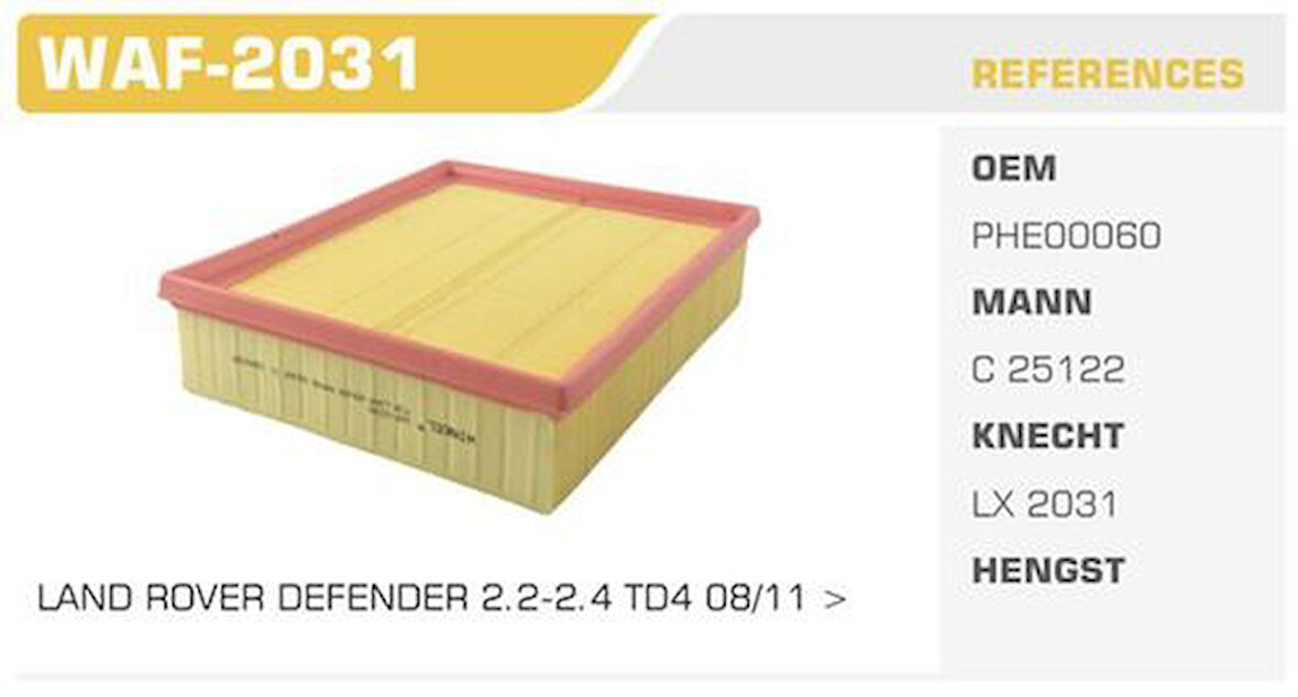 Winkel WAF-2031 Hava Filtresi Range Rover 11-2.2 2.4 Td4 Kolı: 20 Ad 