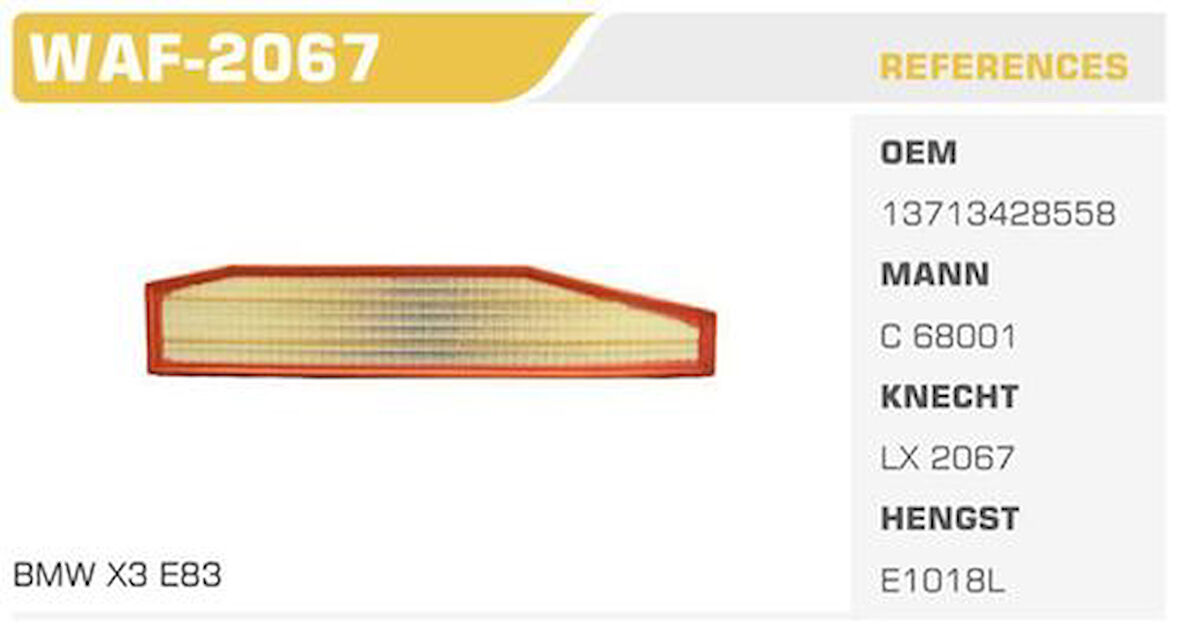 Winkel WAF-2067 Hava Filtresi BMW X3 04-1.8D 2.0D Kolı: 20 Ad 