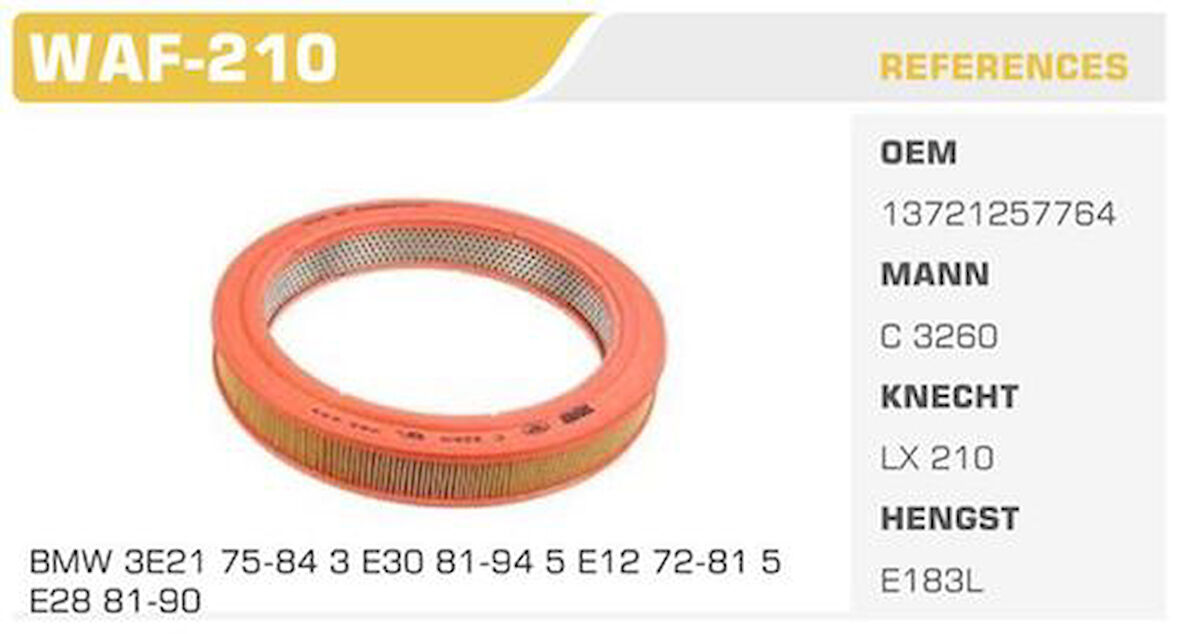 Winkel WAF-210 Hava Filtresi BMW 3 E21 80-82 316 90Hp Kolı: 12 Ad 