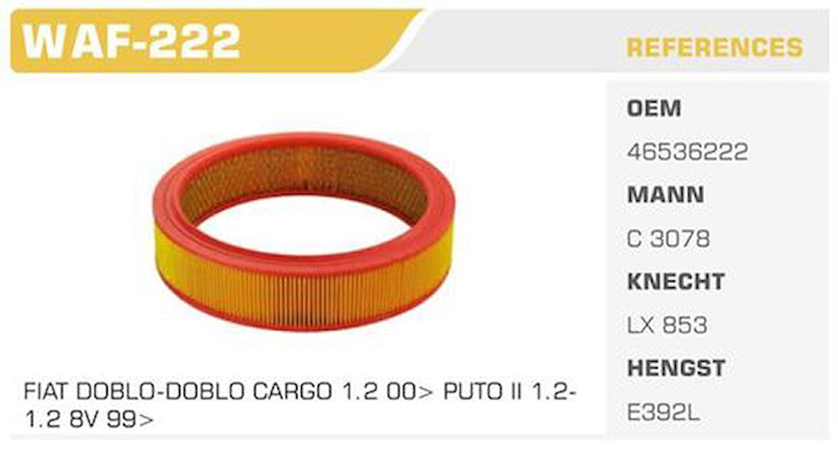 Winkel WAF-222 Hava Filtresi Doblo Punto 1.2 Kolı: 16 Ad 
