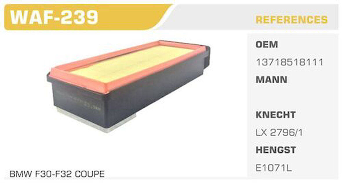 Wınkel Waf-239 Hava Filtresi Bmw X3 Bmw X5 Bmw X6 330D Xdrıve 430D 530D 640D 730D Kolı: 20 Ad.
