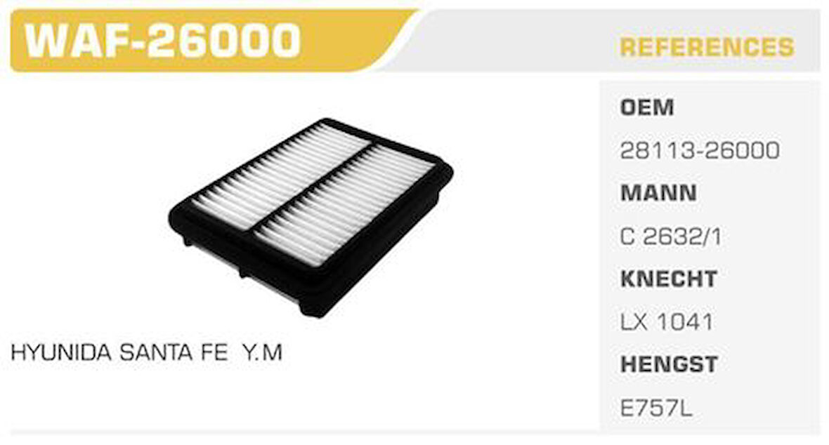 Winkel WAF-26000 Hava Filtresi Santa Fe 01-06 2.7 V6 Kolı: 40 Ad FN3106