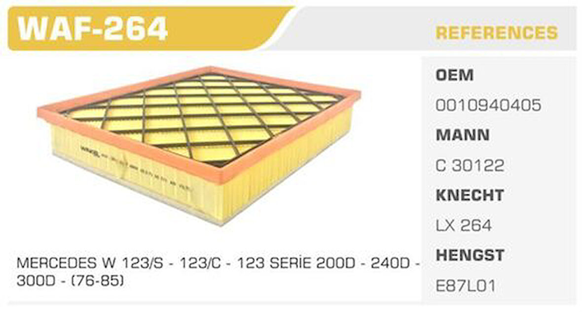 Winkel WAF-264 Hava Filtresi Mercedes W123 S123 C123 200 D 55Hp Kolı: 20 Ad 