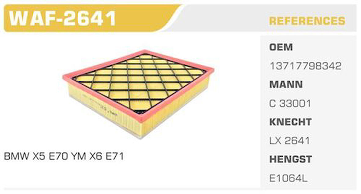 Wınkel Waf-2641 Hava Filtresi Bmw X5 Bmw X6 08> 3.0D 286Hp Kolı: 20 Ad.