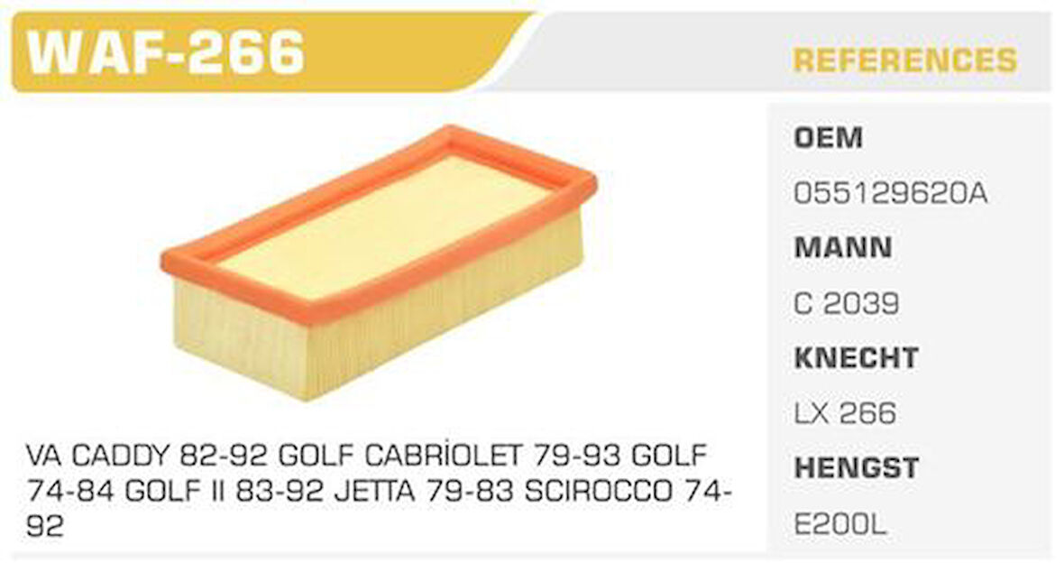 Wınkel Waf-266 Hava Filtresi Golf I II Cabrıo 83>91 Kolı: 50 Ad.
