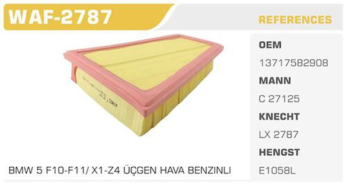Winkel WAF-2787 Hava Filtresi BMW 5 11-BMW Z4 BMW X1 520I Kolı: 20 Ad FN3815