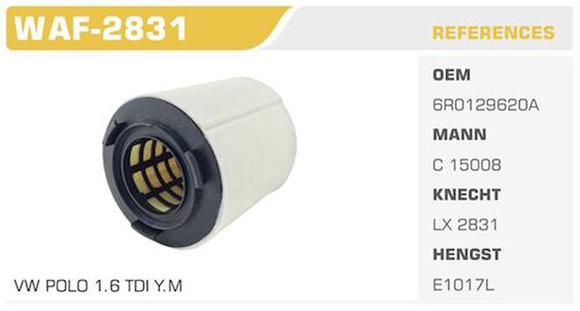 Winkel WAF-2831 Hava Filtresi Polo 09-Passat A1 A3 Ibiza V Fabia 1.2 TSI 1.4 TSI 1.6 TDCI 1.2 TDI 1.4 GTI Kolı: 36 Ad FN4716
