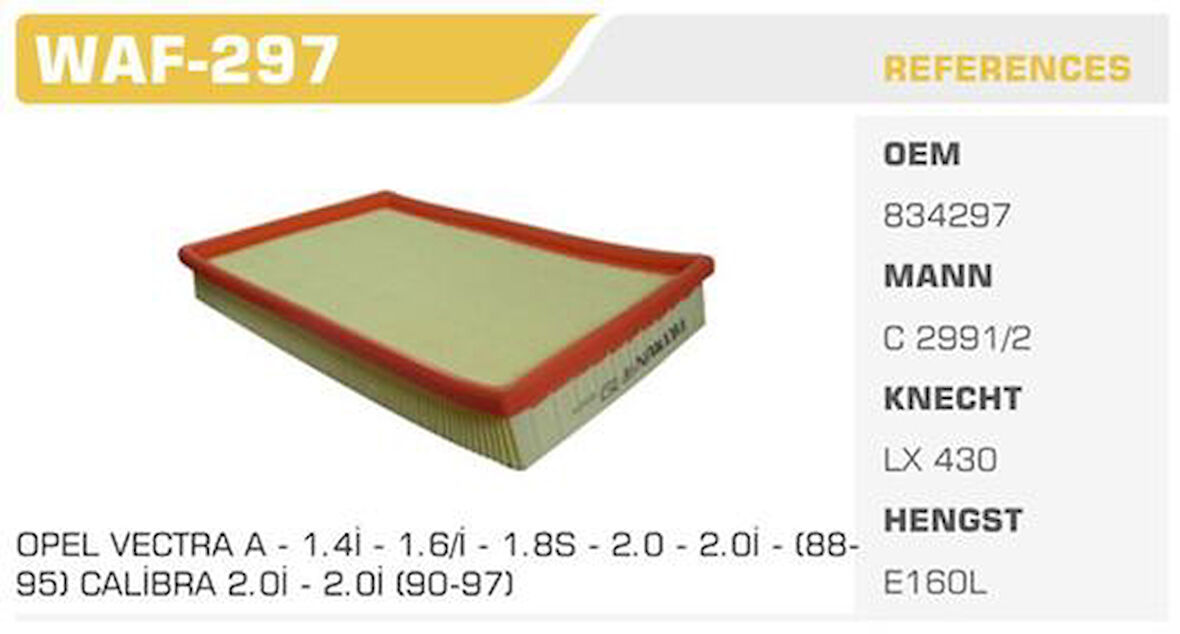 Winkel WAF-297 Hava Filtresi Vectra A Calibra A 2.0 C20Ne Kolı: 36 Ad FN4304