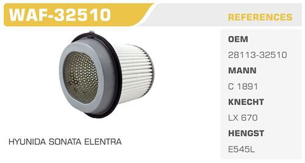 Winkel WAF-32510 Hava Filtresi Sonata 93-Elantra 91-95 Stare x 97-2.4 Kolı: 20 Ad 