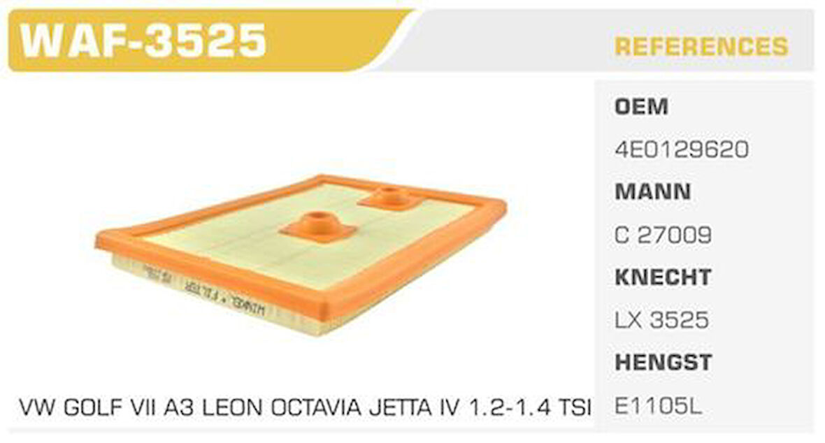 Winkel WAF-3525 Hava Filtresi Golf VI VII A3 12-Ibiza Leon 12-1.2 TFSI 1.4 TFSI Kolı: 40 Ad FN4724