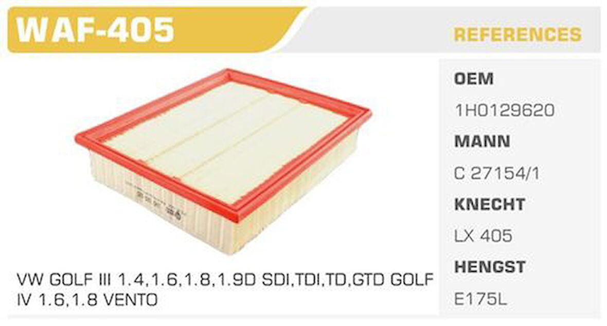 Winkel WAF-405 Hava Filtresi Golf III IV 98-02 91-97 1.4 1.6 1.9TDI 1.9D 2.0 1.8 Kolı: 24 Ad 