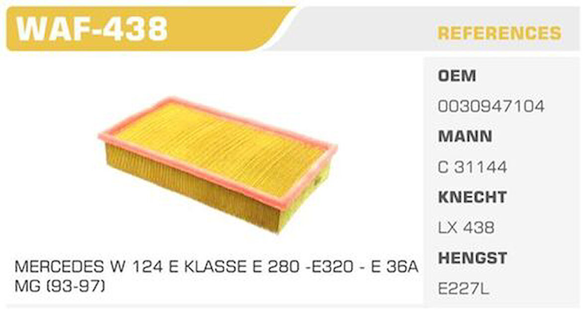 Winkel WAF-438 Hava Filtresi Mercedes W124 280E 320E C124 320Ce E Serisi E280 E320 92£ Kolı: 25 Ad 