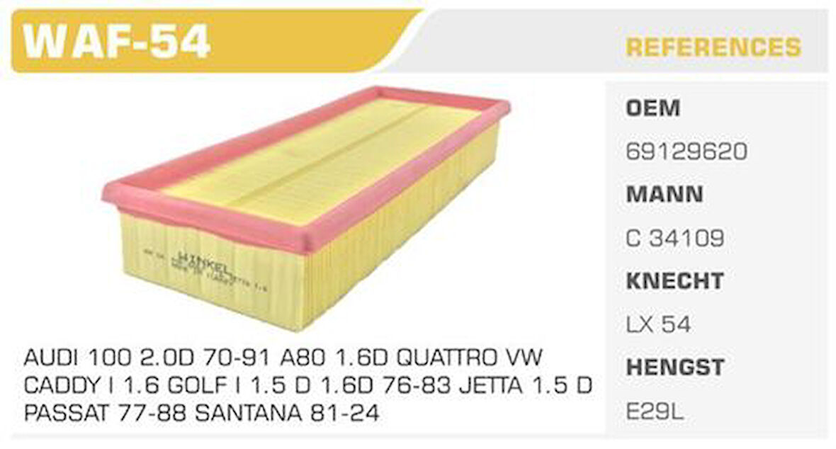 Winkel WAF-54 Hava Filtresi Golf Jetta 80 1.6D Kolı: 38 Ad 
