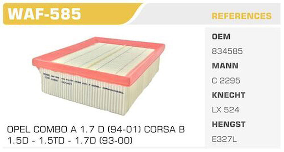 Winkel WAF-585 Hava Filtresi Corsa B 93-Combo 1.7D Kolı: 40 Ad FN4316