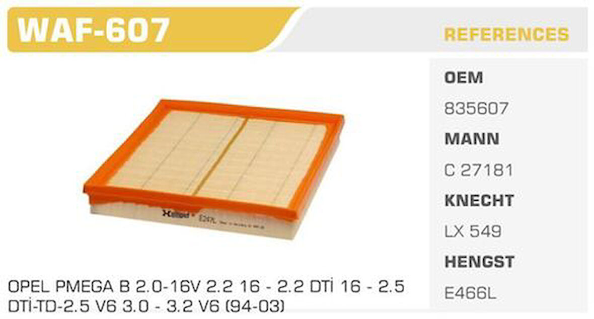 Winkel WAF-607 Hava Filtresi Omega B 94-2.0I 16V 136Hp Kolı: 24 Ad FN4309