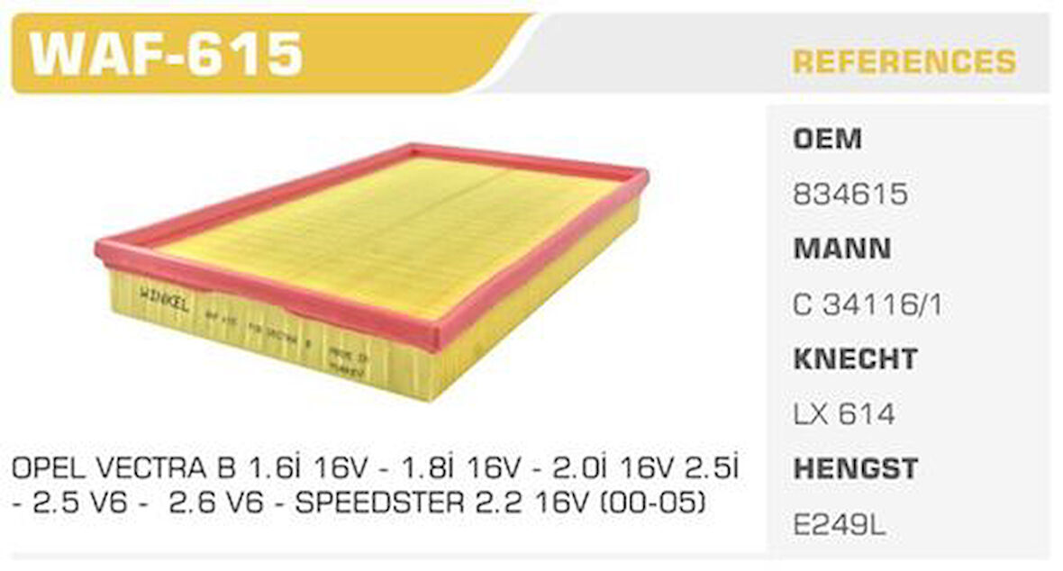 Winkel WAF-615 Hava Filtresi Vectra B 96-02 1.6Le 1.8Ie 2.0Ie Kolı: 31 Ad FN4312