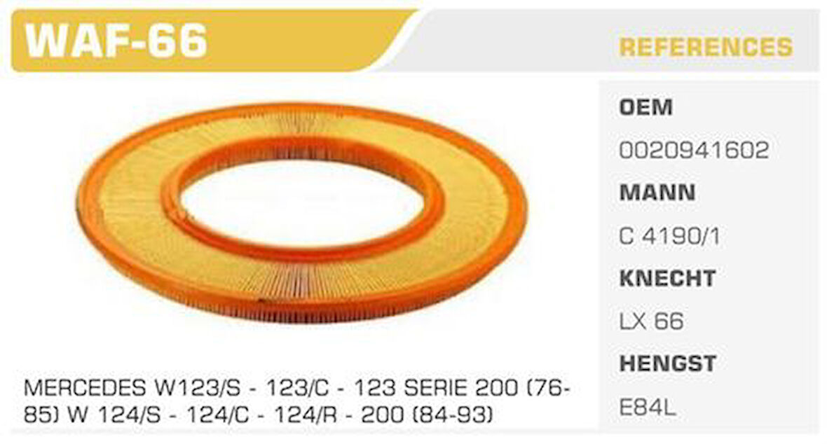 Winkel WAF-66 Hava Filtresi Mercedes W123 80-85 W124 85-90 Kolı: 24 Ad 
