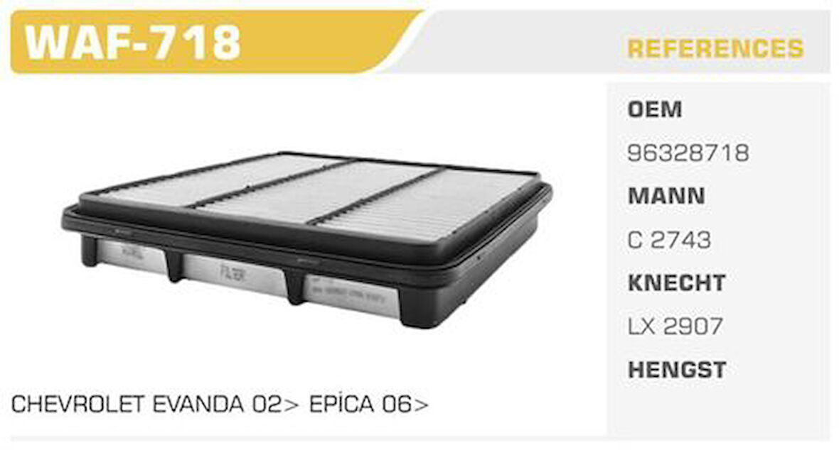Winkel WAF-718 Hava Filtresi Epica 06-Evanda 05-2.0 Kolı: 20 Ad FN5110