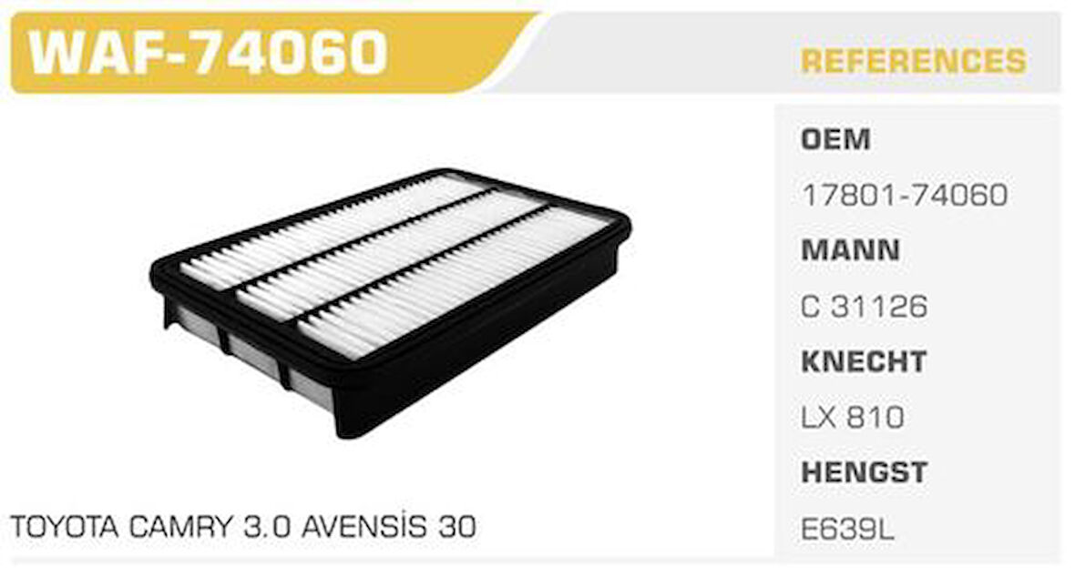 Winkel WAF-74060 Hava Filtresi Camry 90-00 2.0 16V Kolı: 40 Ad 
