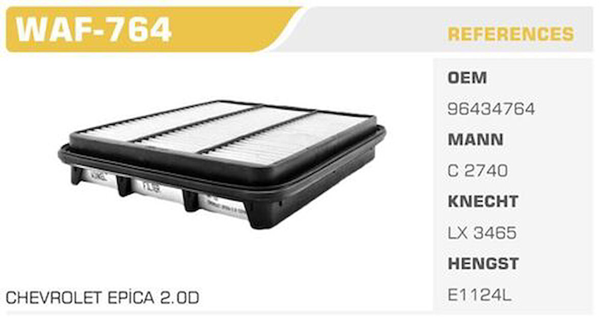 Wınkel Waf-764 Hava Filtresi Epıca 07> 2.0D Kolı: 20 Ad.