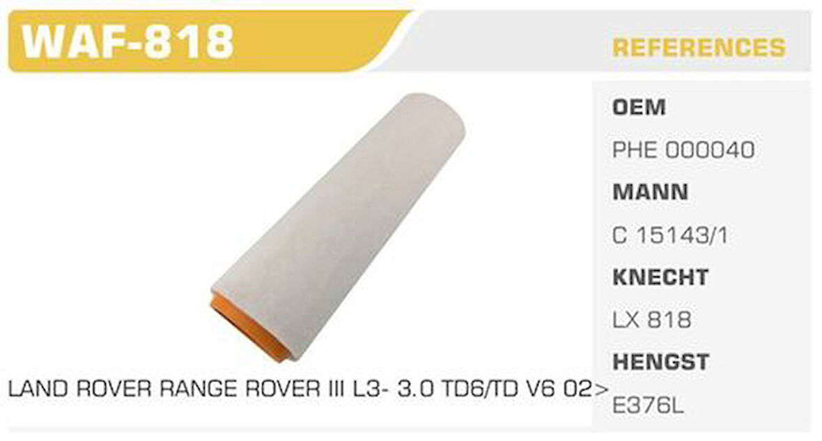 Winkel WAF-818 Hava Filtresi BMW 3 E46 BMW 5 E39 BMW X3 BMW X5 BMW X6 330D 530D 3.0D 3.0 Td6 Kolı: 20 Ad FN0212