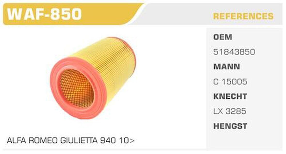 Winkel WAF-850 Hava Filtresi Giulietta 10-1.6 JTDM Kolı: 20 Ad FN4202