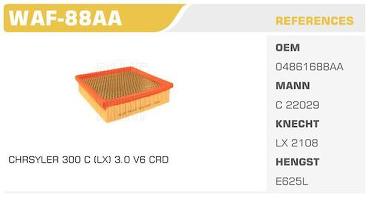 Winkel WAF-88AA Hava Filtresi Grand Cherokee 300 C 05-12 3.0 Crd Kolı: 36 Ad 