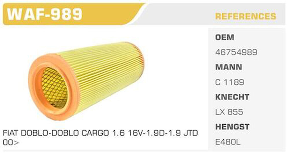 Winkel WAF-989 Hava Filtresi Doblo 01-1.9D 1.9 JTD Kolı: 32 Ad FN0080