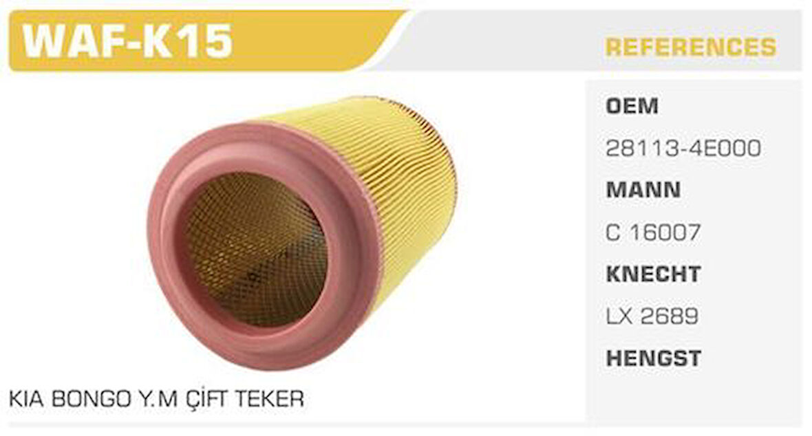 Winkel WAF-K15 Hava Filtresi Bongo K2500 03-(Uzun-Çift Teker) 2.5D Kolı: 18 Ad FN0007