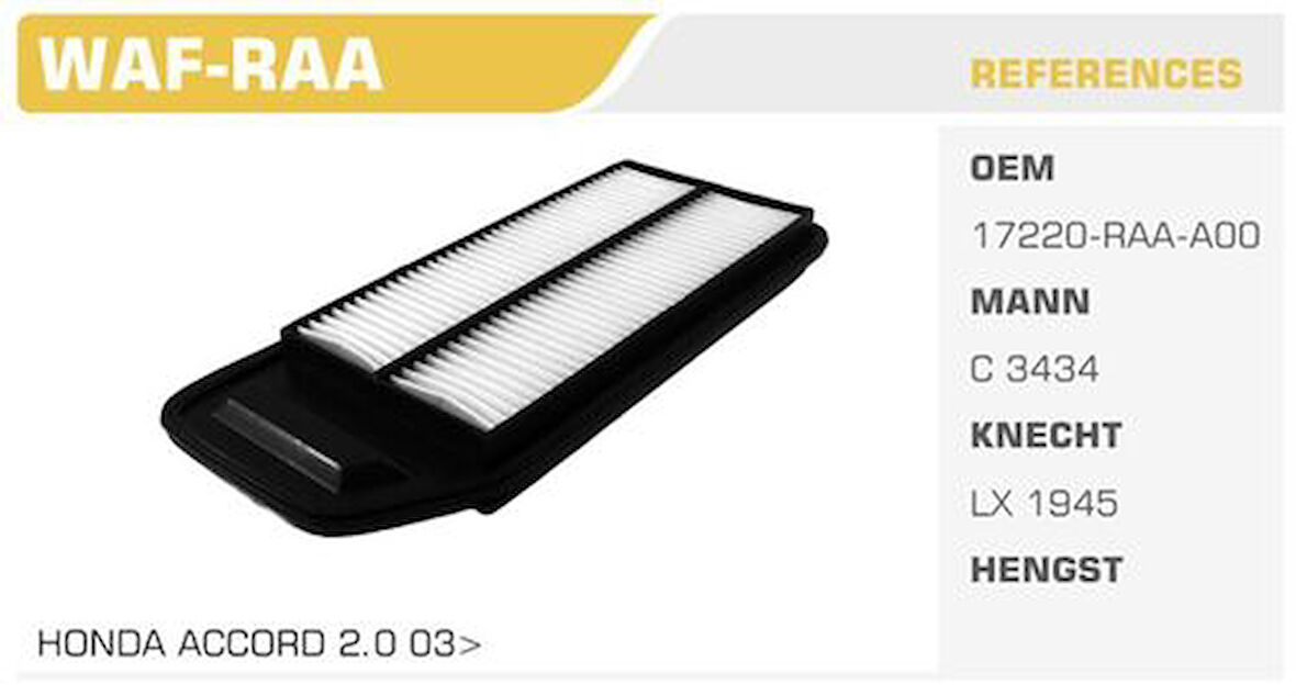 Winkel WAF-RAA Hava Filtresi Accord 03-08 2.0 16V Kolı: 20 Ad FN3511